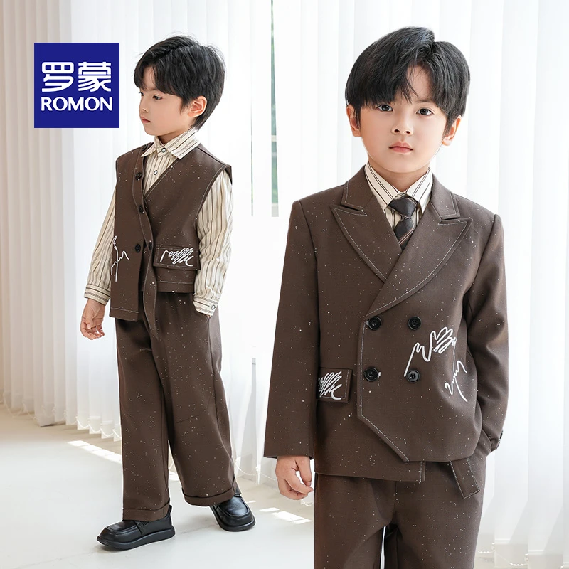 儿童西装复古满天星刺绣马甲男童设计感时尚西服外套花童周岁礼服