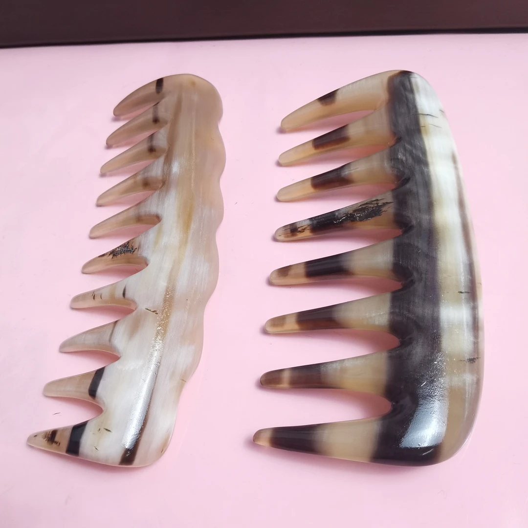 通用白水精品牛角按摩梳宽齿梳梳子正宗厚大齿梳头疗防静电发梳