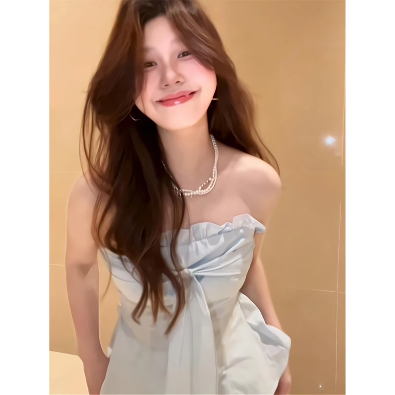 法式蝴蝶结绑带抹胸背心收腰修身无袖上衣直筒宽松休闲阔腿裤子女