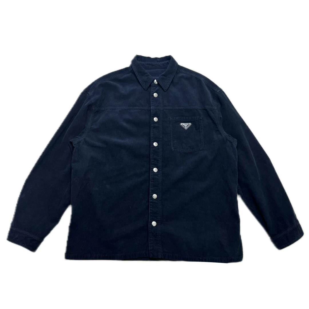 全新未使用 Prada/普拉达 prada水洗黑灯芯绒三角标衬衫夹克L码