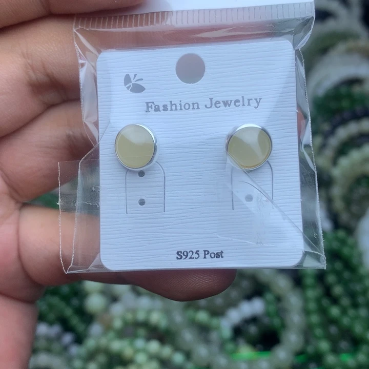 和田玉银S925镶嵌耳饰