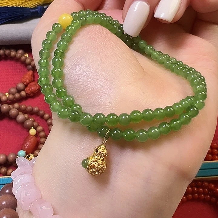 和田玉（碧玉）18K金镶嵌挂件