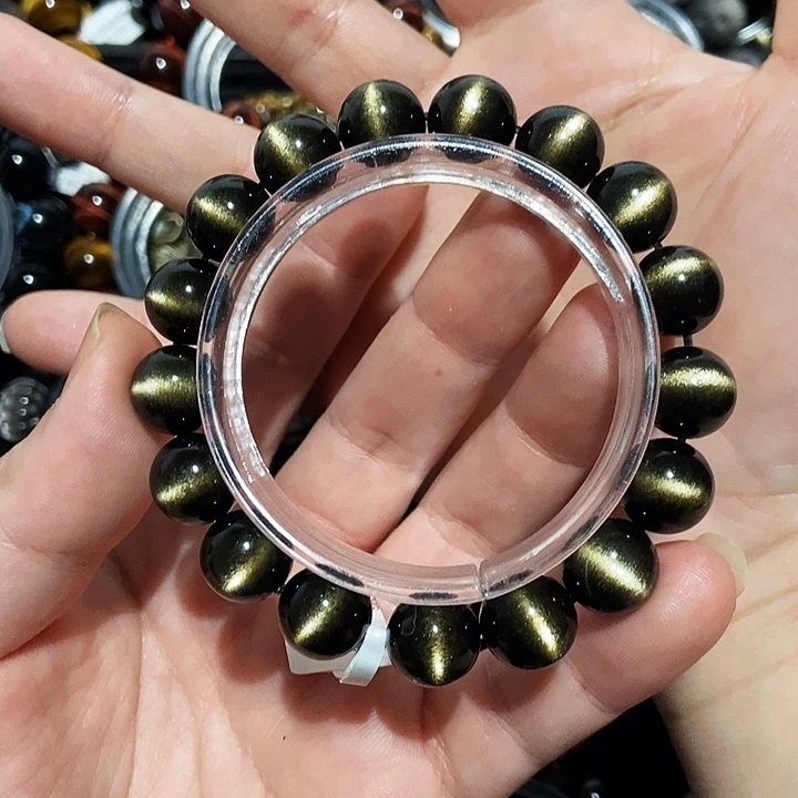 大***手黑曜岩未镶嵌手串