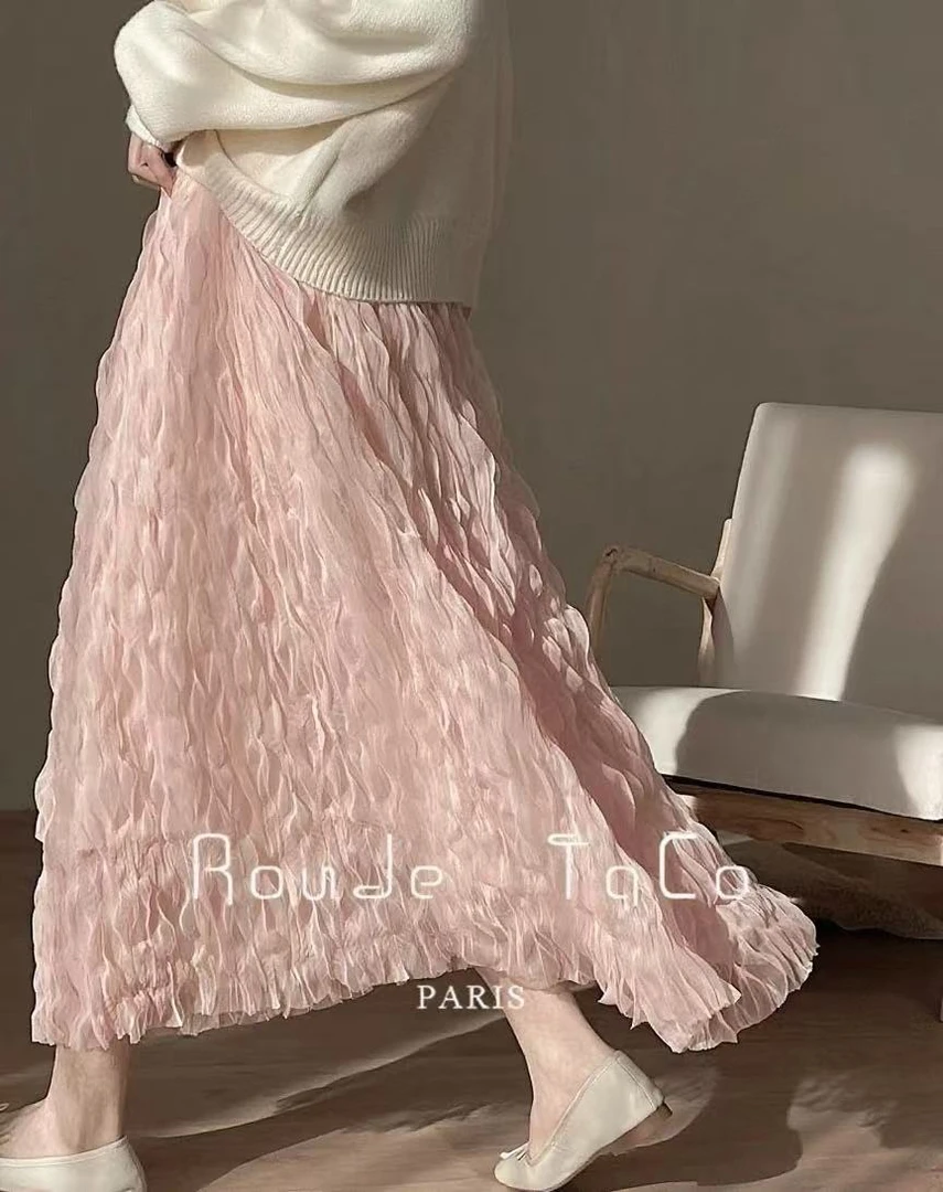 腰64-112长88减龄穿搭波浪网纱小众遮肉松紧腰半身裙 1409