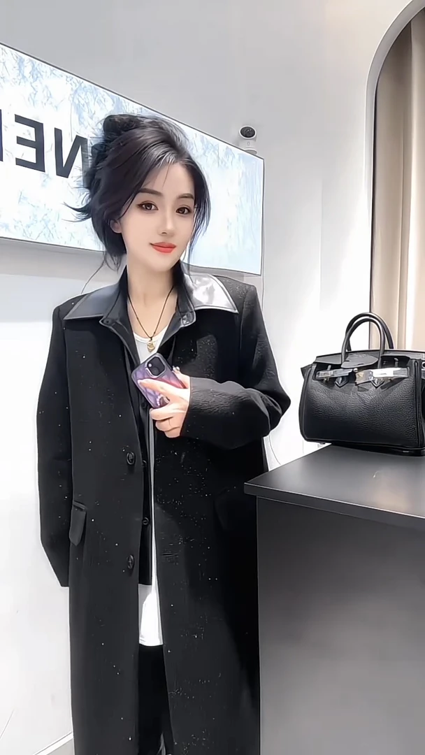 【精选】纯色保暖翻领常规款长款外套百搭休闲中长款女士