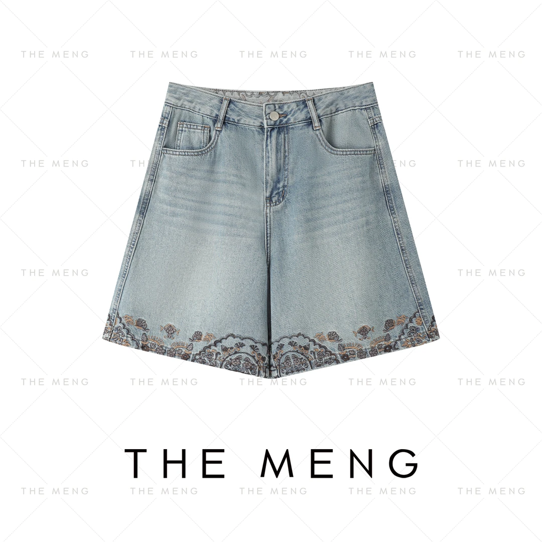 THE MENG【率性街头】精梳棉刺绣通勤极简牛仔短裤#M252P0606
