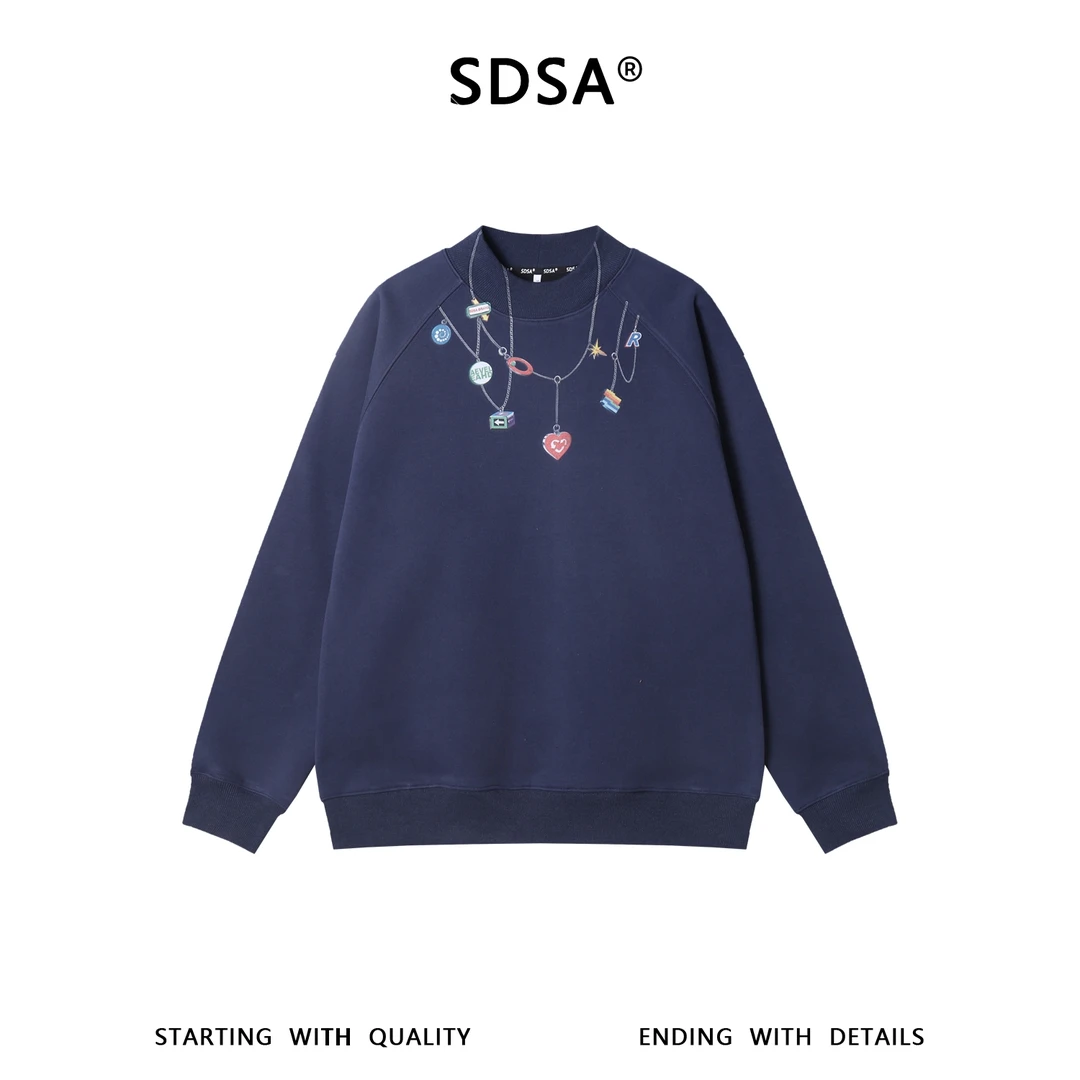 SDSA男士秋冬新款痞帅男装韩版简约纯色领口印花圆领卫衣百搭宽松