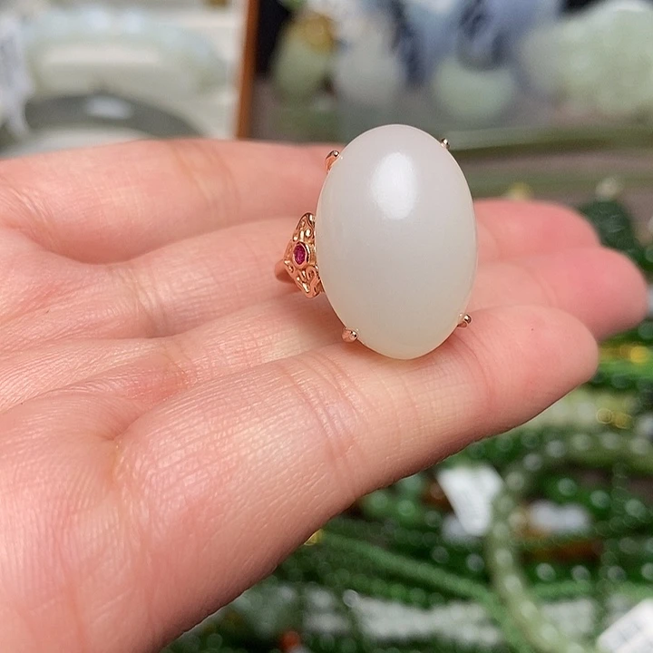 和田玉银S925镶嵌戒指