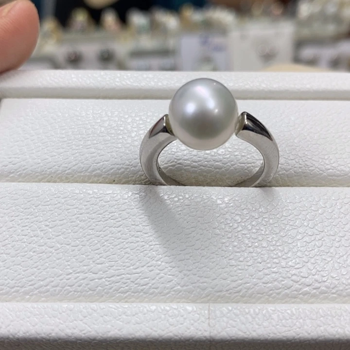银S925镶嵌戒指海水珍珠，澳白，链接10