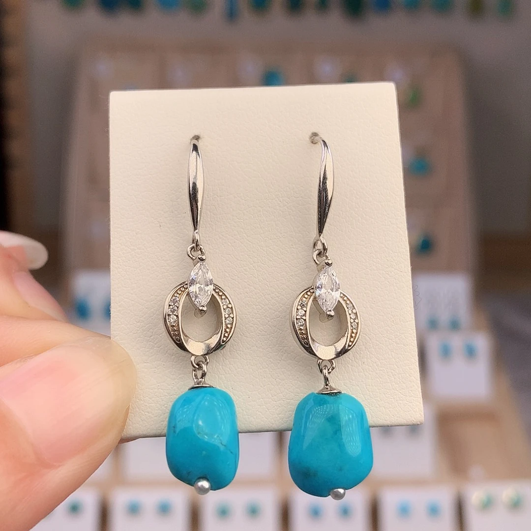 用***1绿松石银S925镶嵌耳饰