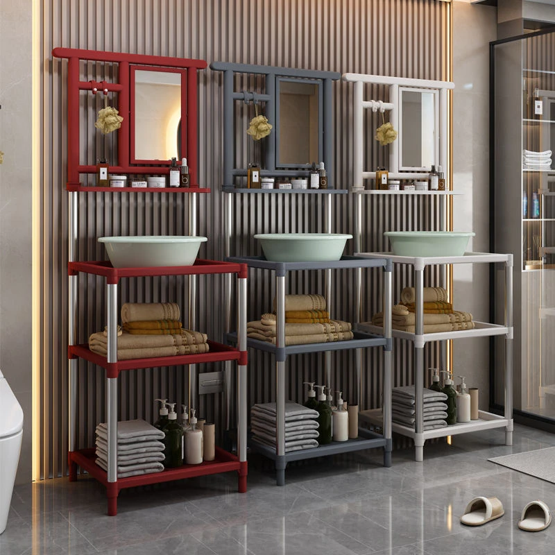 新款加粗加厚洗脸盆架子农村浴室卫生间家用脸盆架防锈带镜子耐用