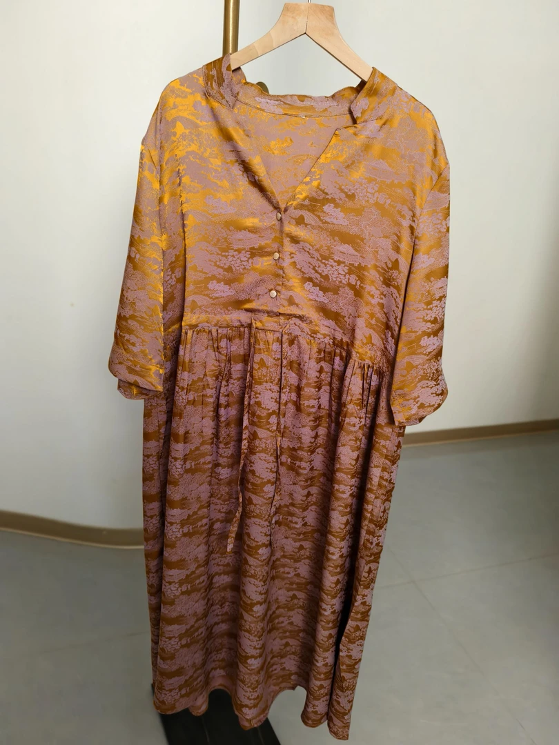 W1207夏季橘色碎花休闲风印花连衣裙