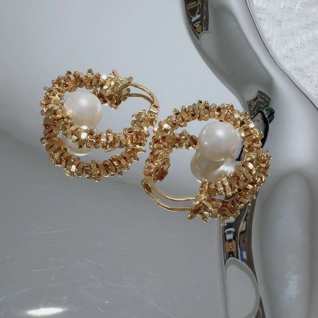 铜合金仿珍珠耳饰 铜合金碎珠珠耳扣轻奢高级气质小众设计感耳环