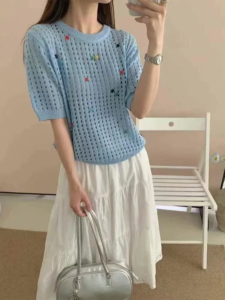 镂空短袖女t恤夏上衣夏季罩衫2025新款高级感小衫1906