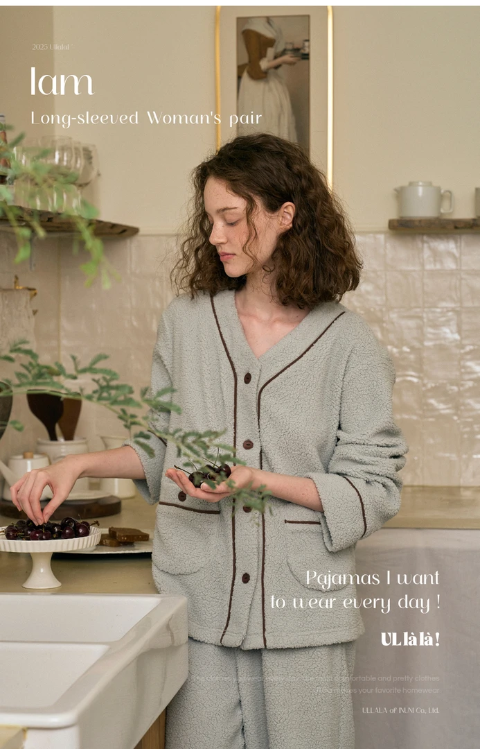 Ullala乌拉拉韩国进口睡衣女款秋冬保暖珊瑚绒家居服开衫25291