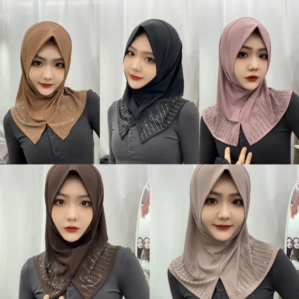 精品系列烫钻软帽檐套头纱巾