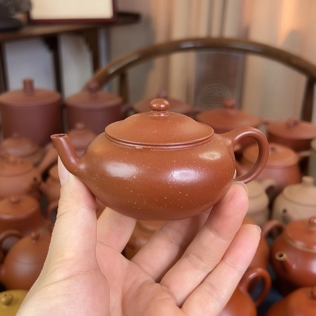 紫砂茶壶精品原矿 扁玉 老朱泥 120cc