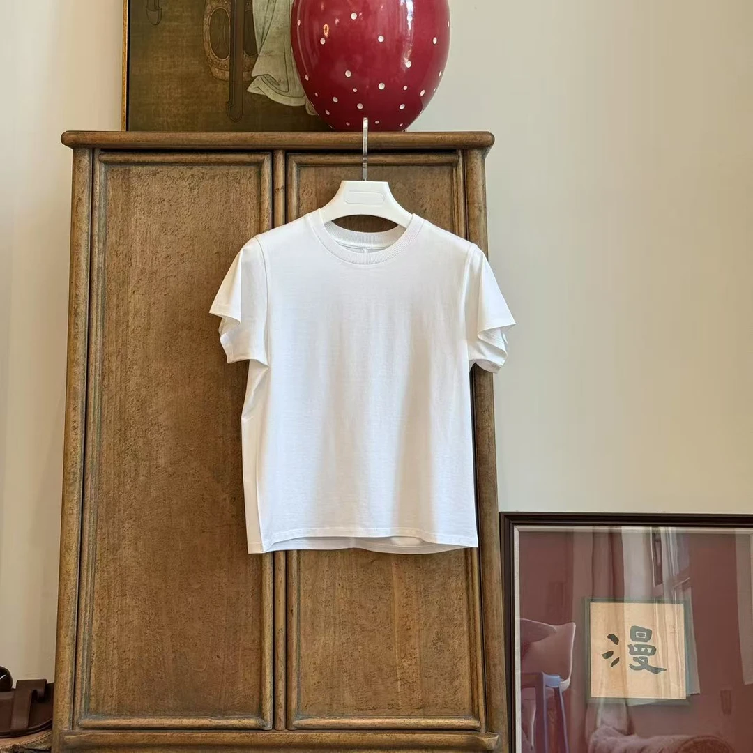 MYL 2025夏季新品丝棉白色T恤圆领短袖休闲宽松经典纯色简约上衣