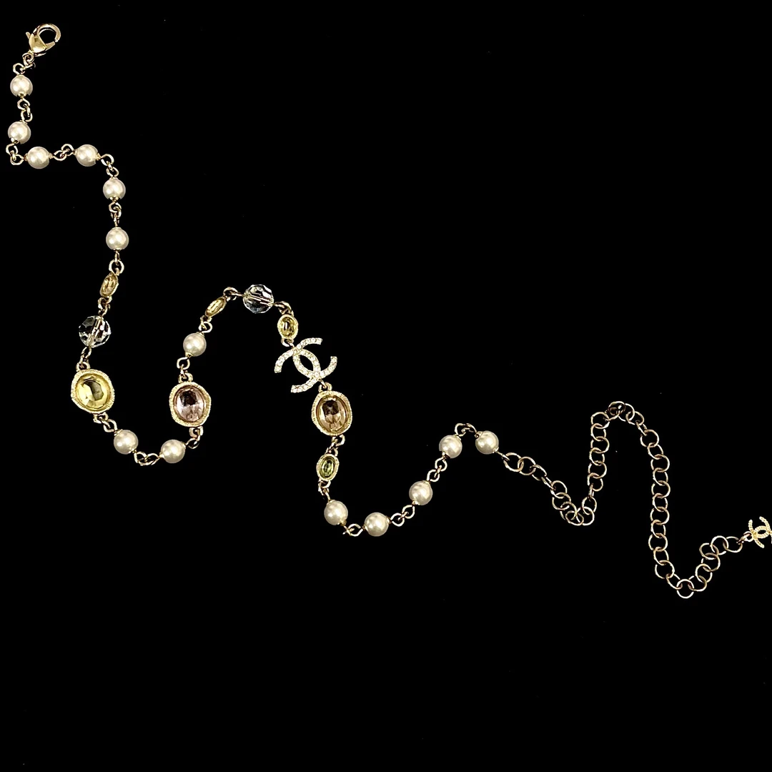 95新 Chanel/香奈儿 21B彩钻莱茵石珍珠双C项链37372188