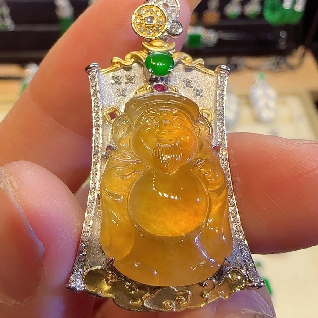 翡翠吊坠(不含链)18K金镶嵌