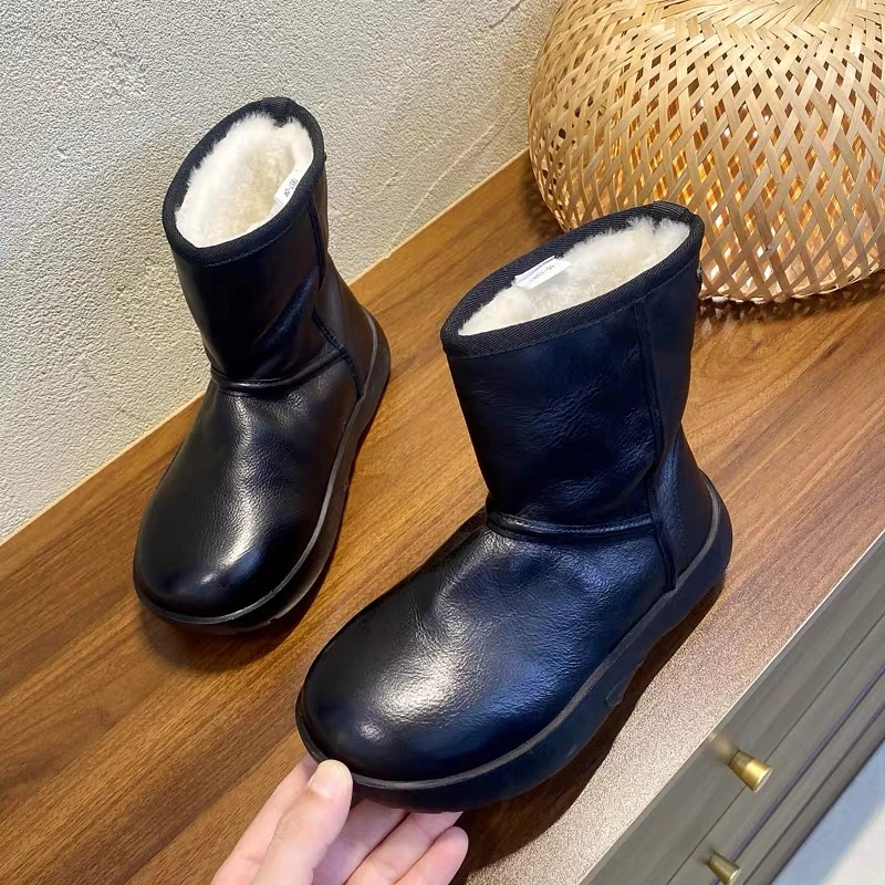 Artmu阿木厚底短靴加绒加厚保暖棉靴水洗真皮毛一体雪地靴2650-9