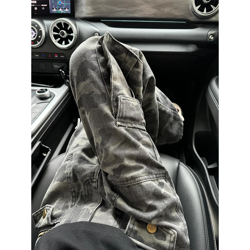 多口袋迷彩工装裤男款夏季美式复古伐木裤子vibe高街潮牌直筒长裤