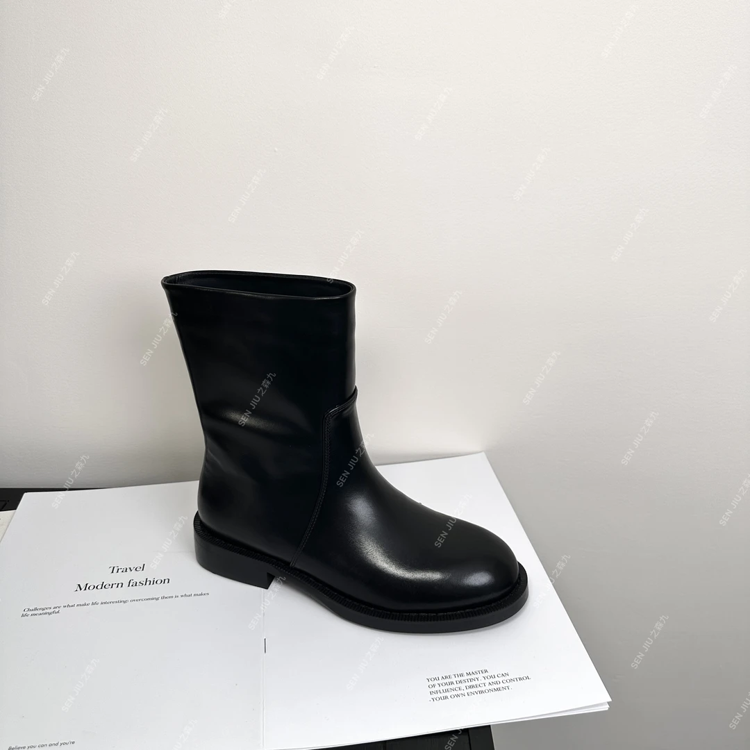 SEN JIU【之森九】短靴女新款百搭平底套筒短筒时装靴切尔西马丁靴