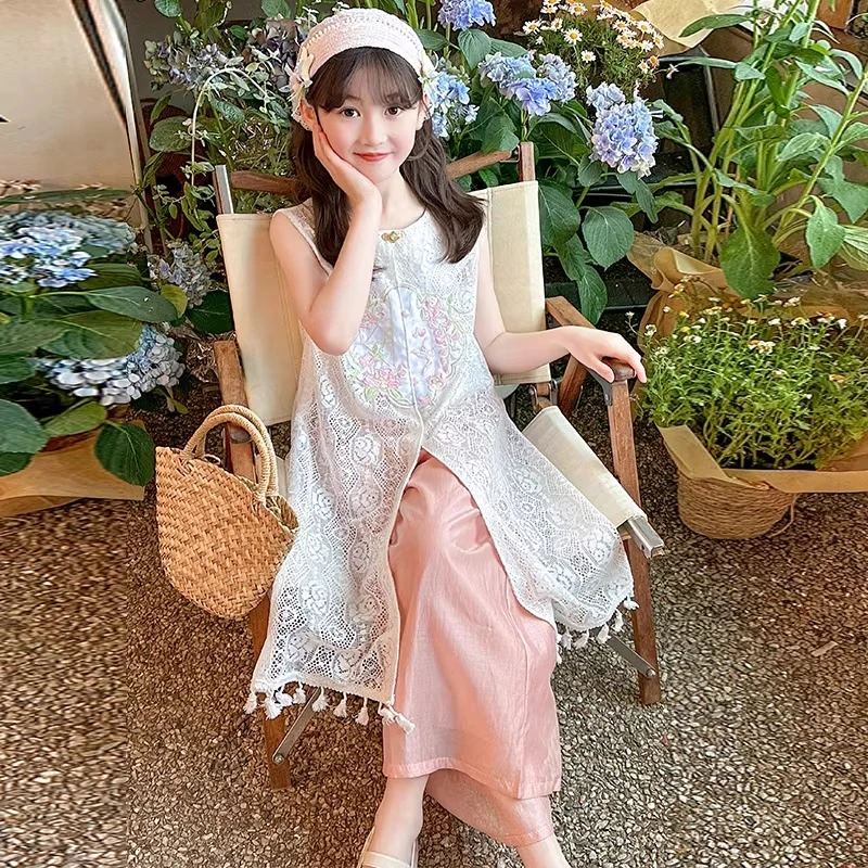 女童夏季套装2025新款洋气儿童新中式夏装时髦炸街女孩国风三件套