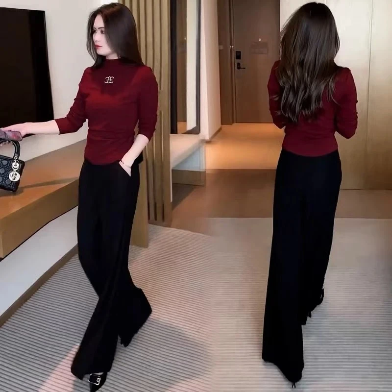 2025春秋最新款显瘦百搭修身长袖上衣时髦洋气半高档T桖打底衫女