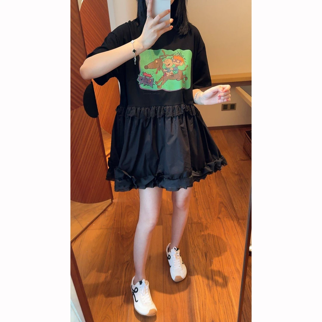 【张静芝】卡通印花拼黑色娃娃连衣裙