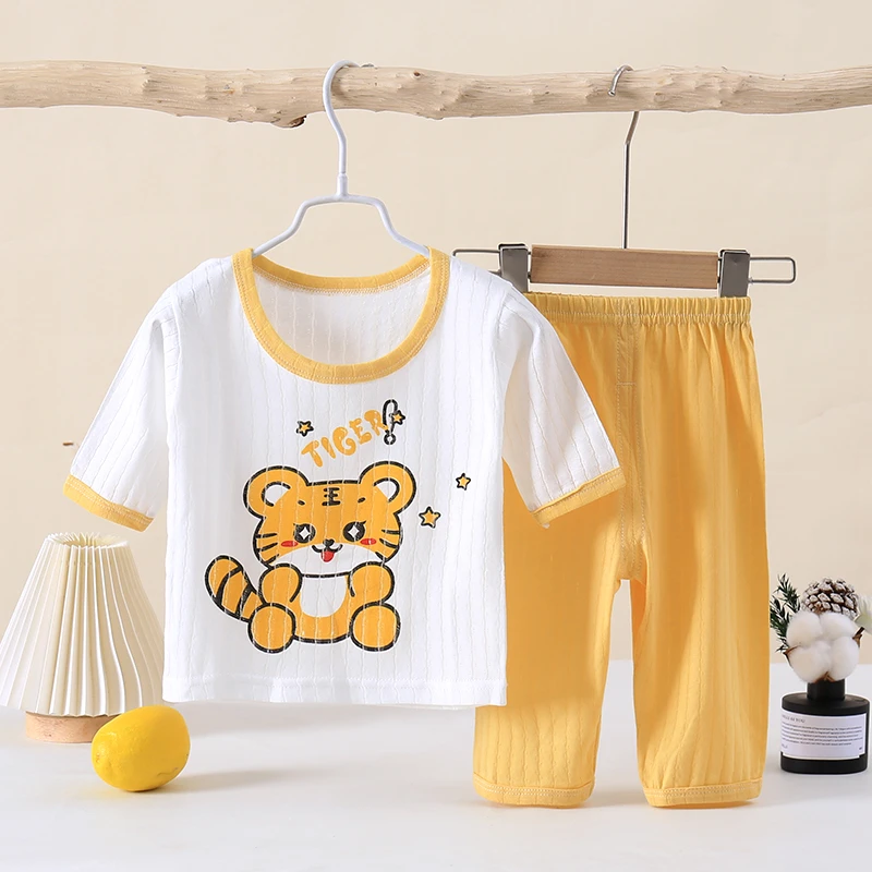 婴幼儿夏季纯棉家居服套装男女童纯棉薄款睡衣两件套宝宝空调服棉
