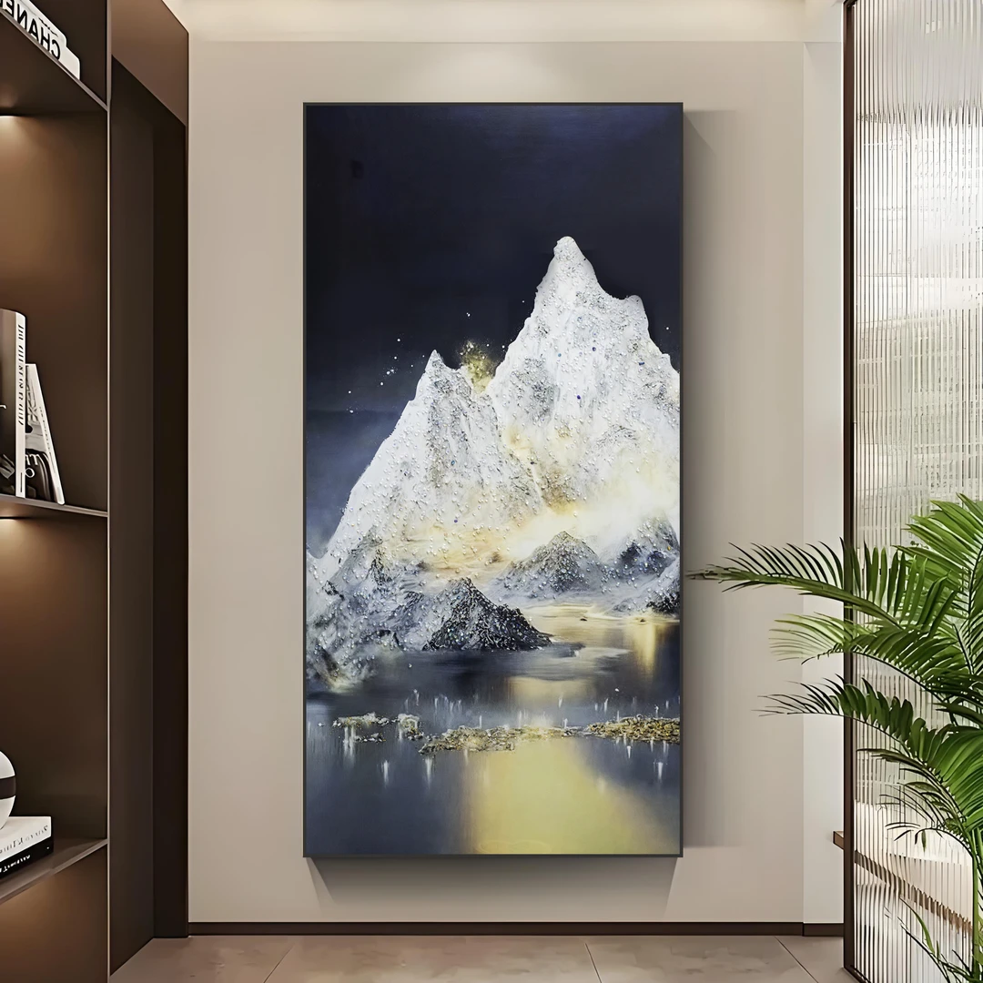 简约轻奢风格日照金山晶瓷镶钻玄关客厅书房沙发背景墙画山80160