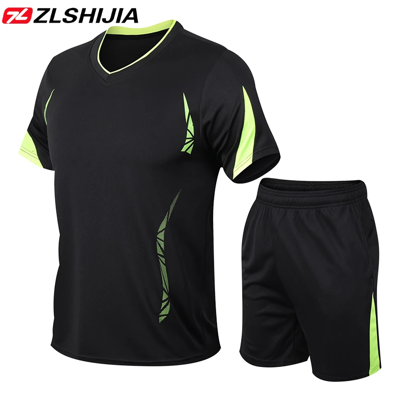 战狼世家运动套装男夏季速干透气男短袖短裤运动休闲跑步两件套