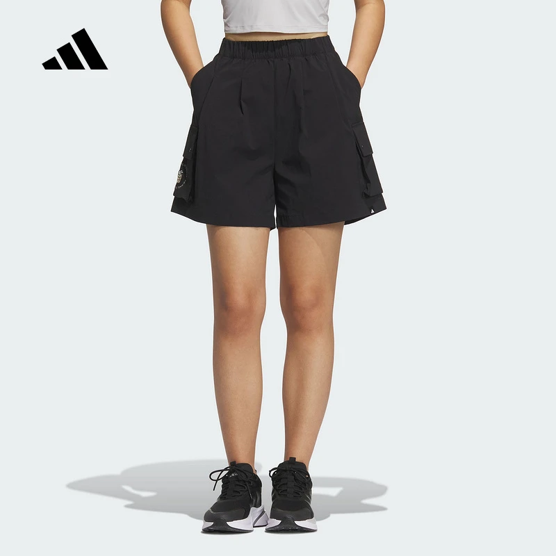 Adidas阿迪达斯女子夏季工装口袋宽松三分裤黑色舒适短裤JL9275