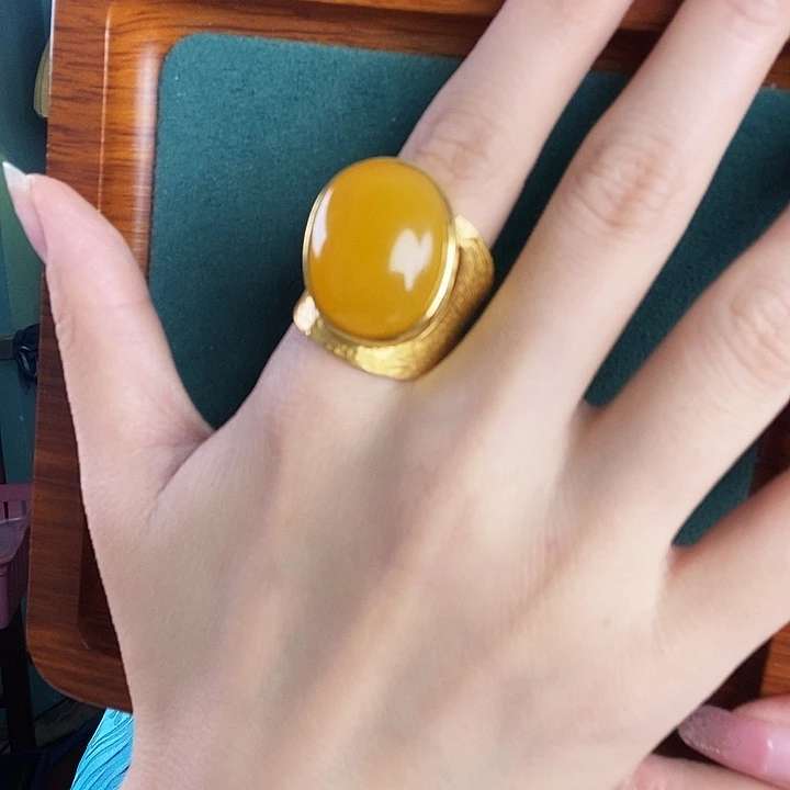 银S925镶嵌蜜蜡戒指戒指