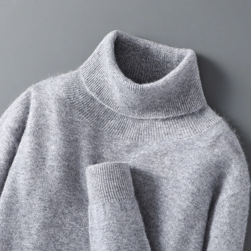 可机洗~精纺高翻领羊毛衫男士商务高领打底毛衣软糯宽松针织衫