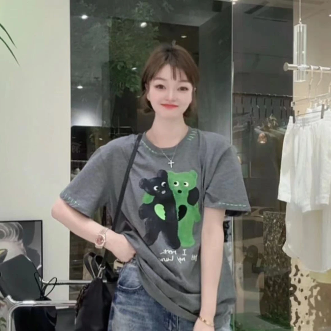 春苗女装   绿小熊上衣     夏季休闲时尚圆领舒适