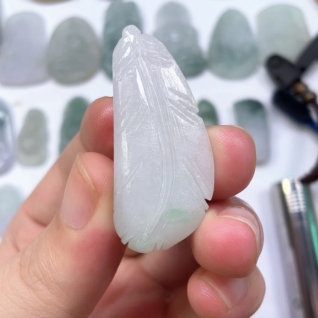 定制翡翠未镶嵌羽毛叶子
