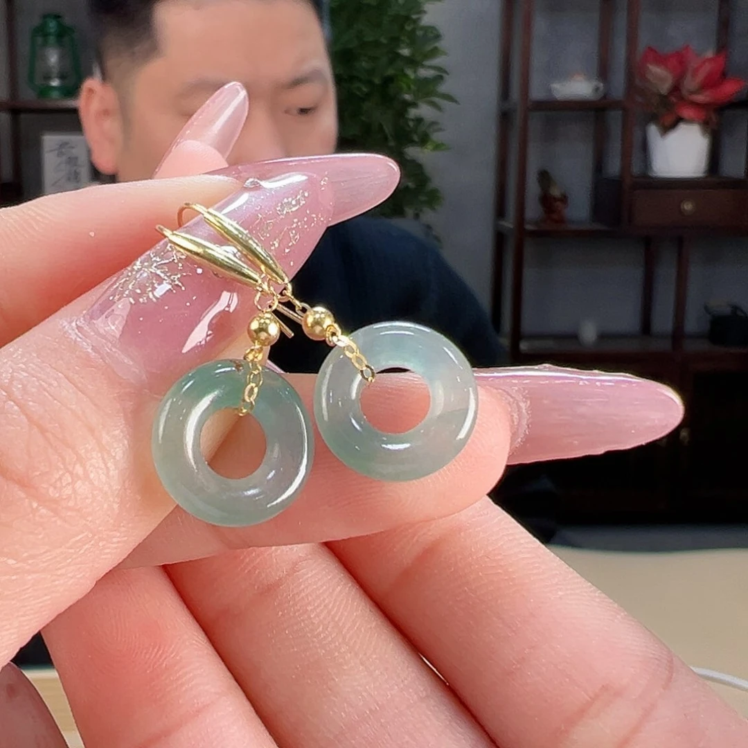 翡翠耳饰18K金镶嵌耳环30