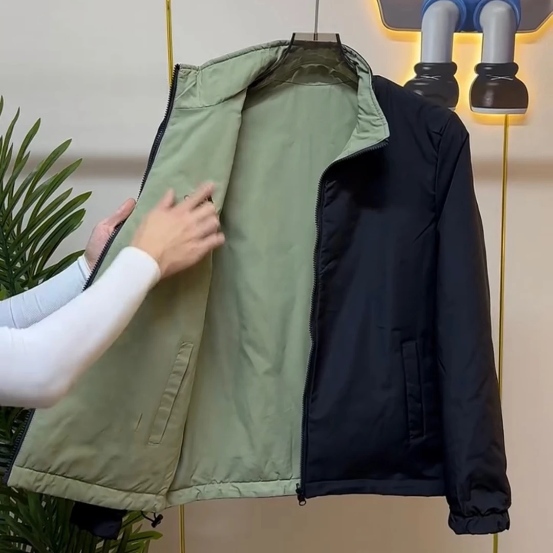 733不褪色修身型刺绣极简风显瘦棉服春秋防风户外棉服二面双面穿