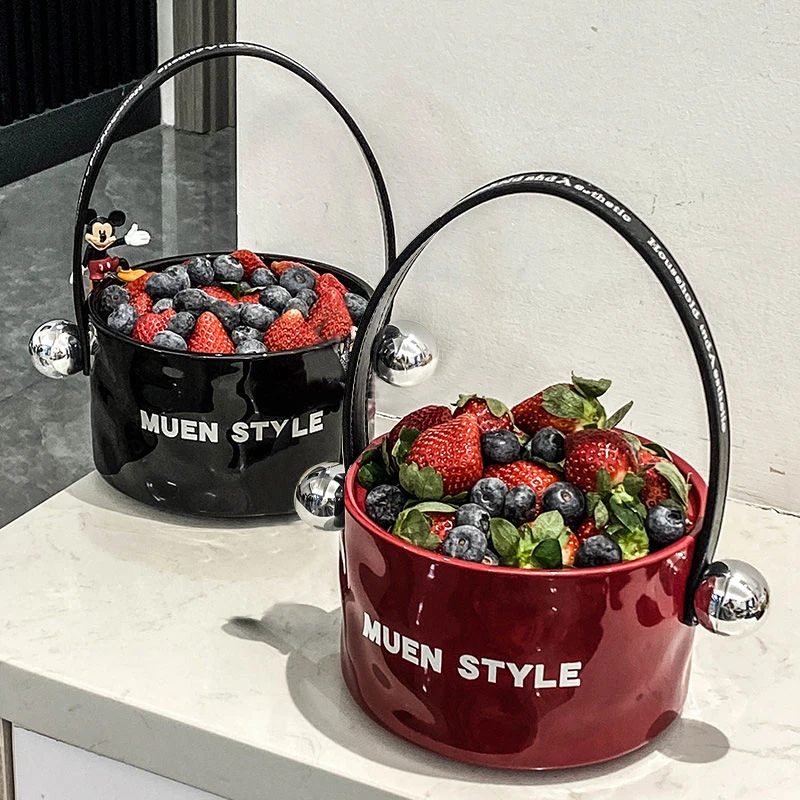 陶瓷水果果盘北欧ins家用客厅茶几手提零食糖果盘简约桌面装饰品