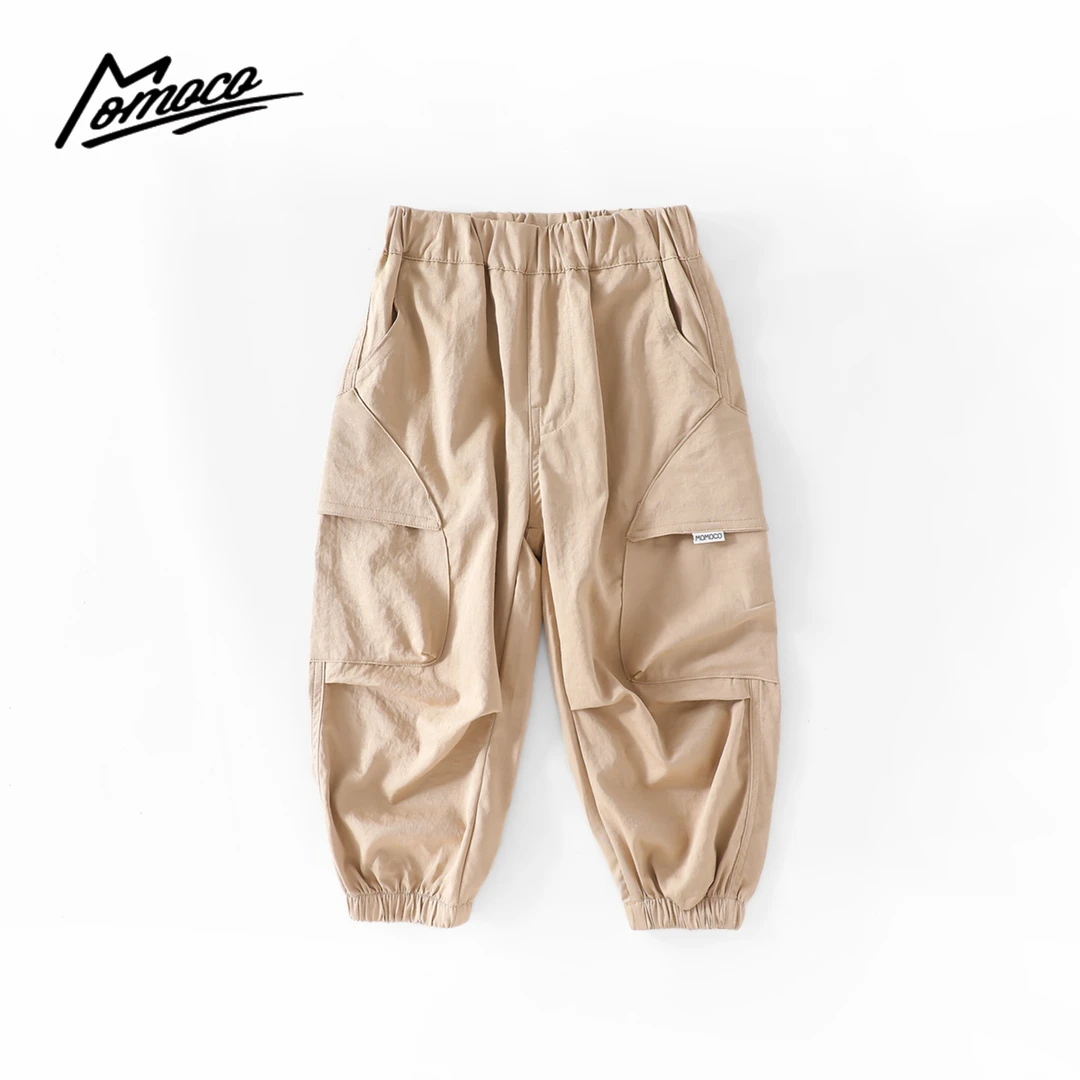 MOMOCO2025款春季男童潮流带标纯色洋气工装裤77130354010