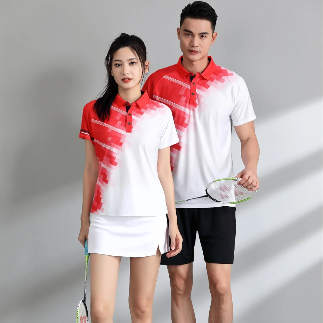 短袖翻领速干面料夏季羽毛球服学生比赛健身运动服透气时尚团体服