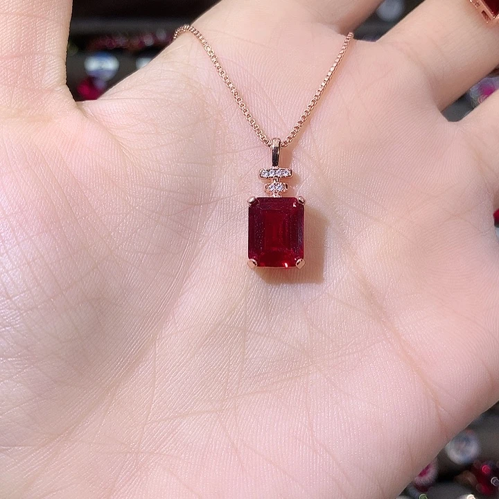 银S925镶嵌颈饰红宝石玫瑰金酒红810