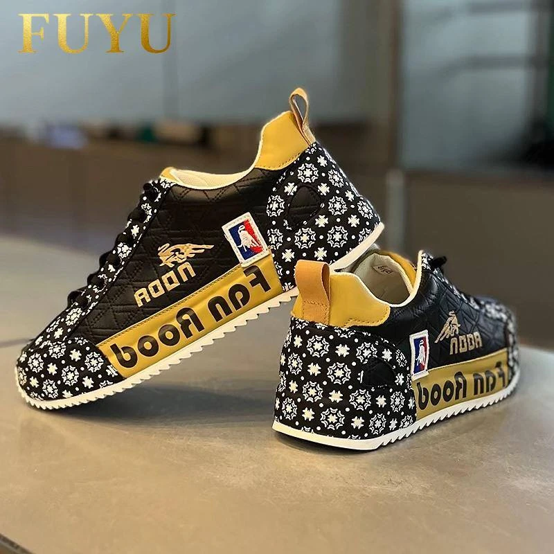 高档轻奢印花老爹鞋男士秋冬韩版时尚百搭运动厚底增高休闲男鞋子