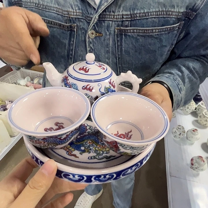 瓷片景德镇陶瓷红嘻嘻龙凤一套