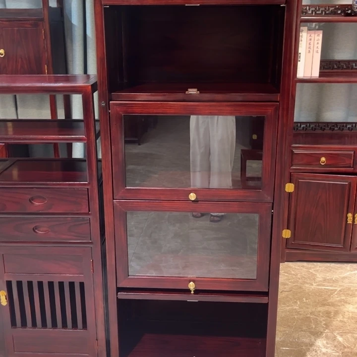 黑酸枝木类储物柜带玻璃展示柜酒柜
