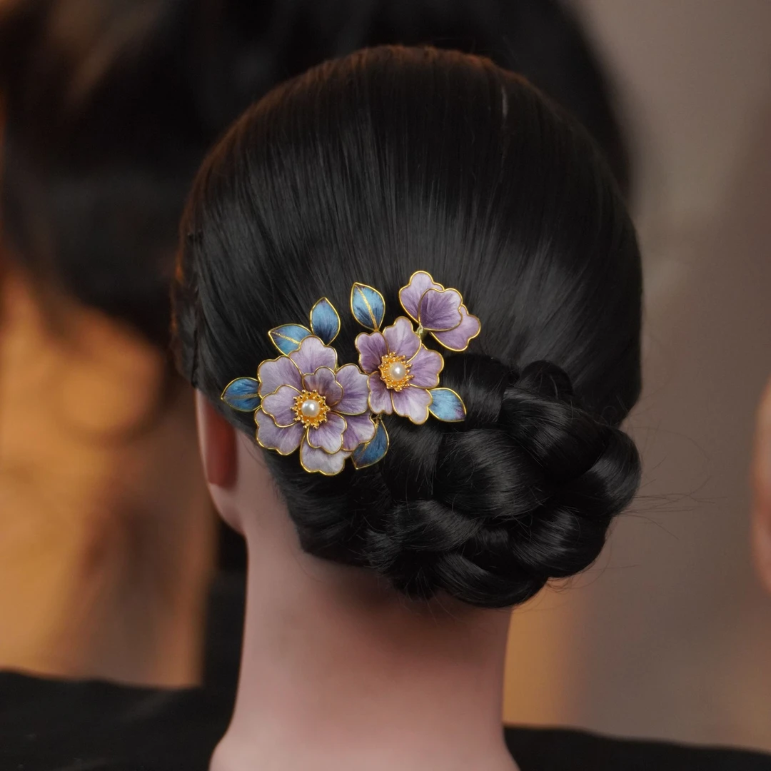哇紫海棠花边夹 非遗绒花南京绒花 大气国风小巧精致百搭