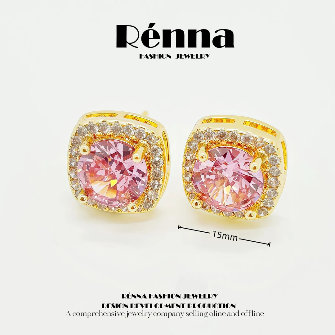 铜合金耳饰 耳饰2025新款爆款精致轻奢高级感方糖锆石耳钉气质