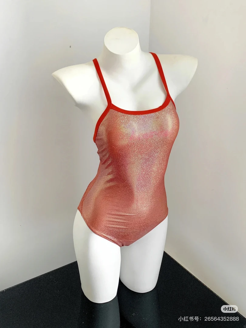 单层无垫香槟橙收腰显瘦遮肉女士三角连体竞速泳衣紧身夏季